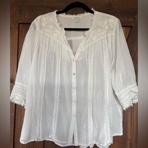 Sundance Ivory Lace-Trim Blouse